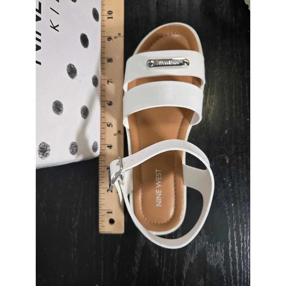 Nine West Kids White Triple Strap Logo Plate Buckle Sandals Size 3